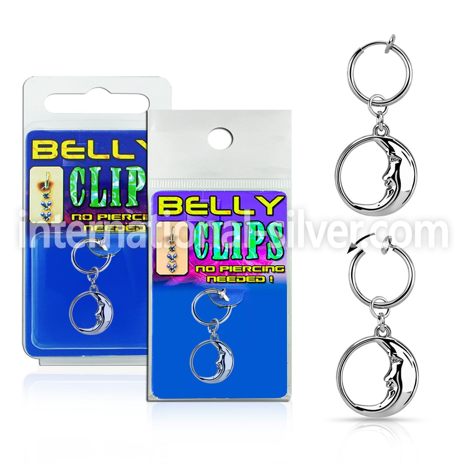 blcp733 fake belly clip w a dangling moon in the circle 