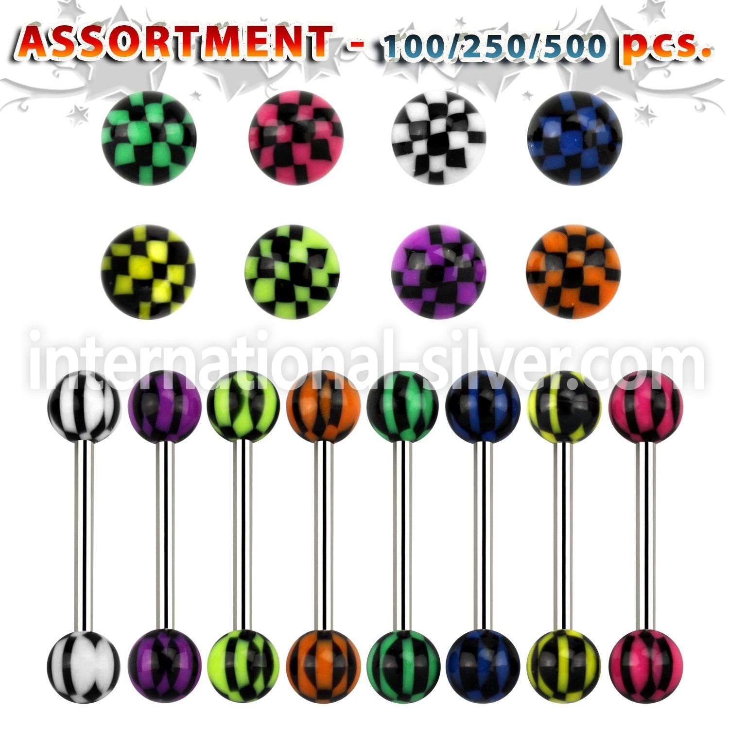 blk321 straight barbells surgical steel 316l with acrylic parts tongue