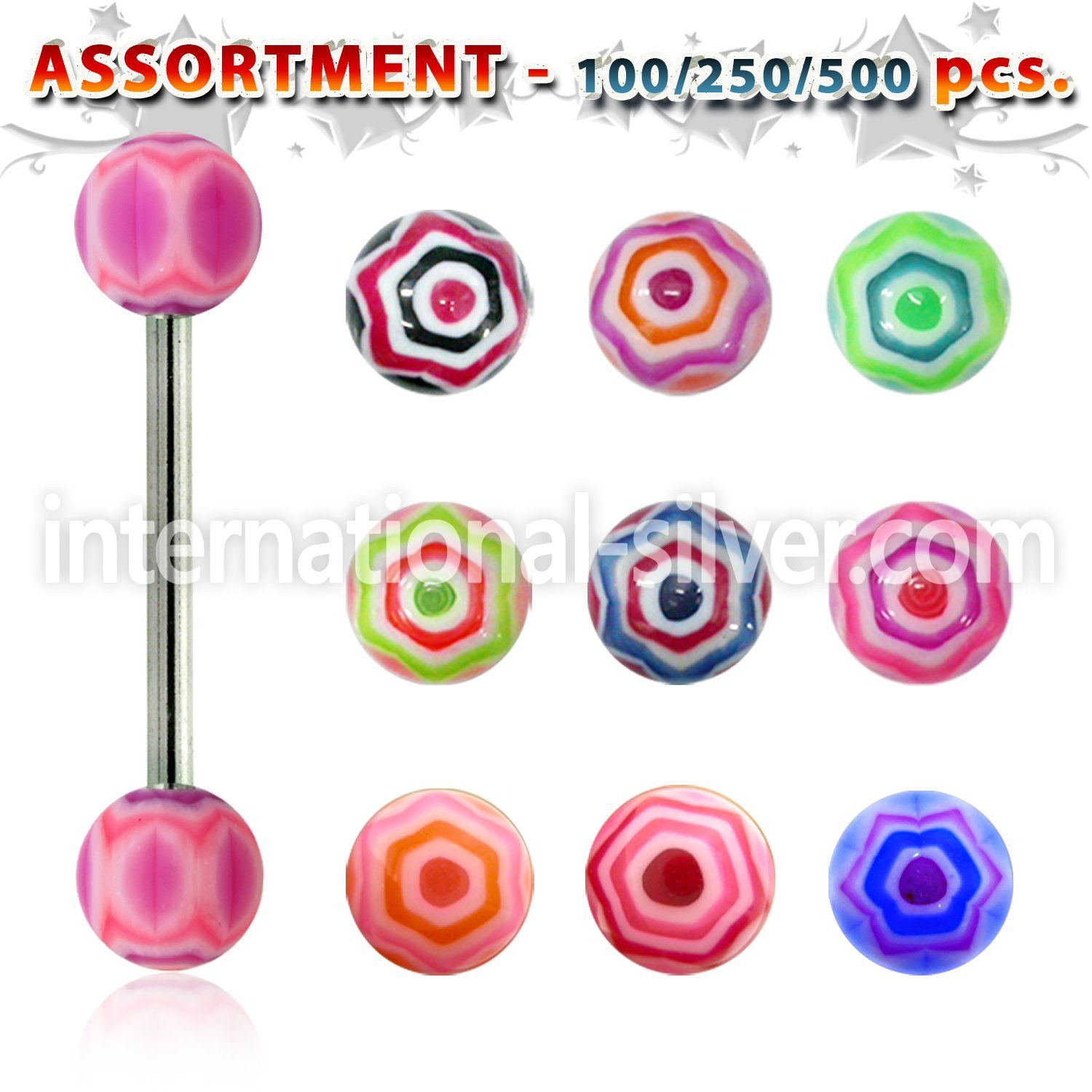 blk323 straight barbells surgical steel 316l with acrylic parts tongue