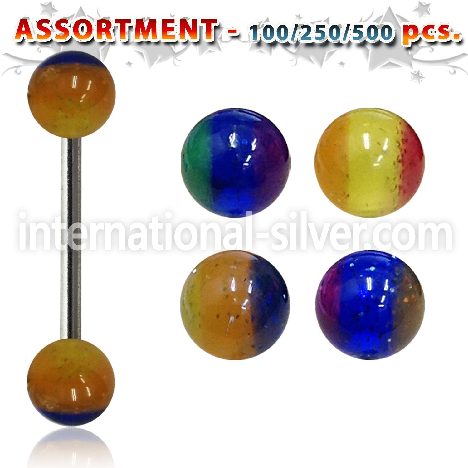blk328 316l steel tongue barbell with 6mm tri color uv ball