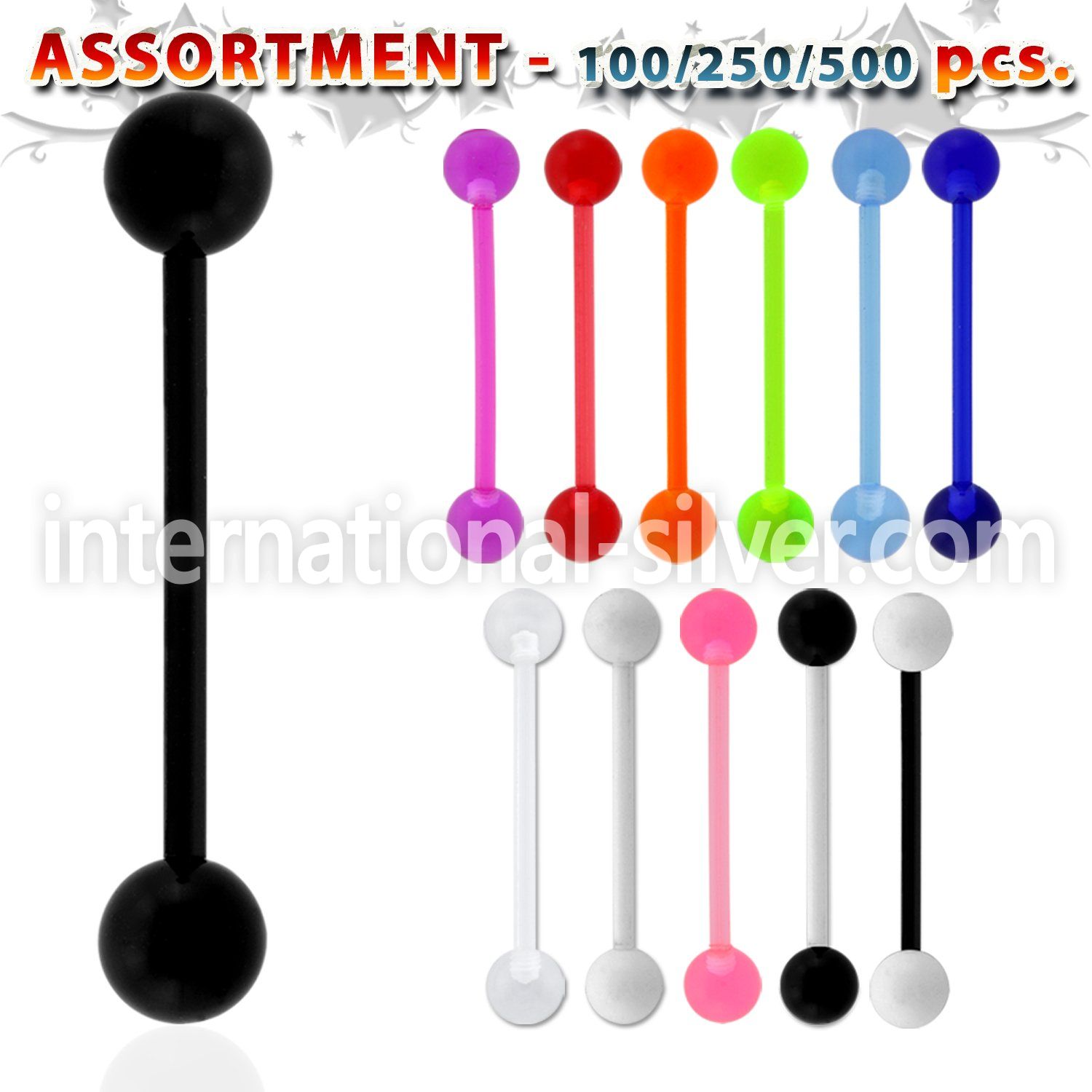 blk338 straight barbells surgical steel 316l with acrylic parts tongue