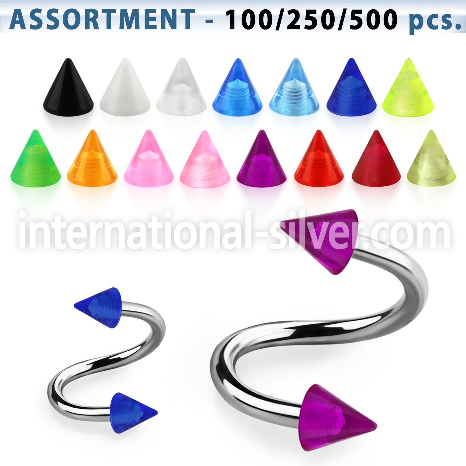 blk353 spirals twisters surgical steel 316l with acrylic parts eyebrow