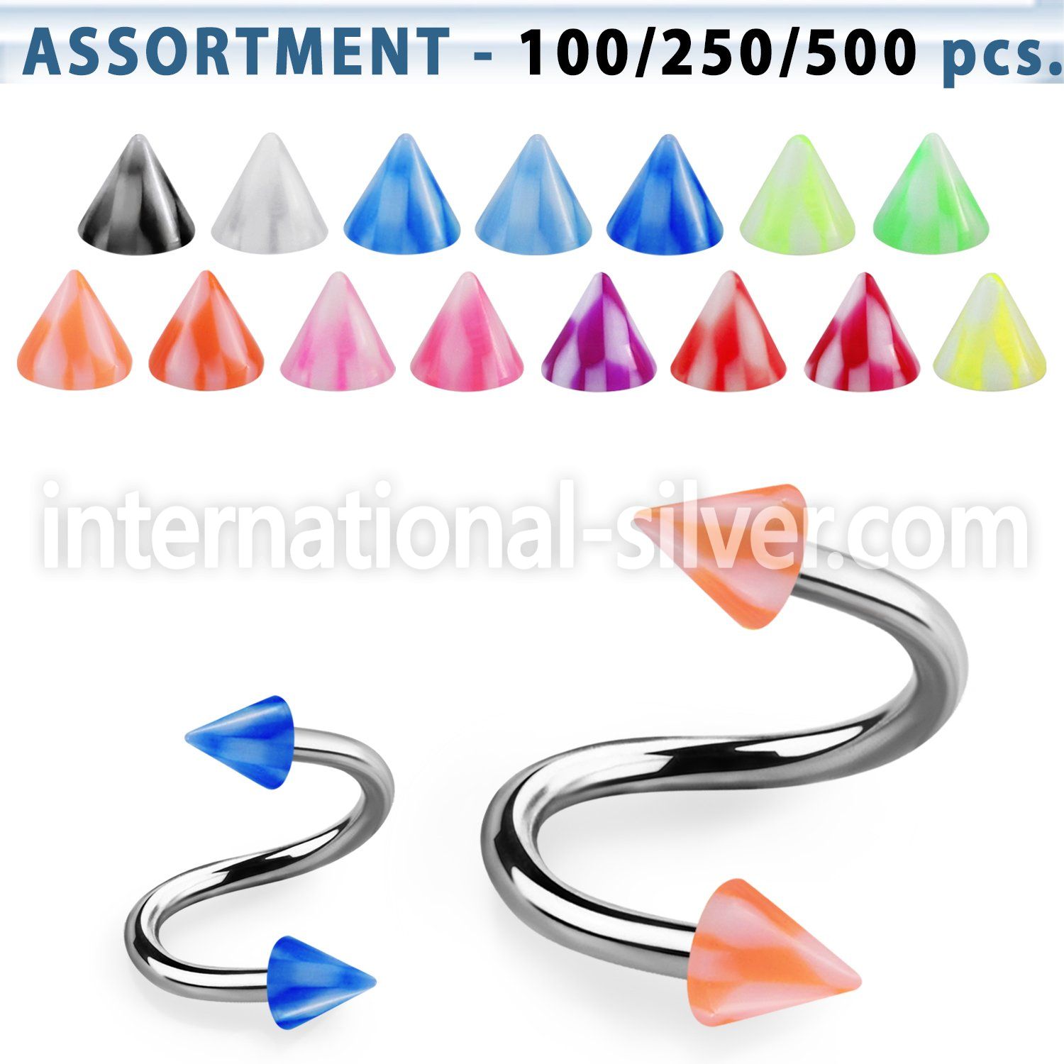 blk382 spirals twisters surgical steel 316l with acrylic parts eyebrow