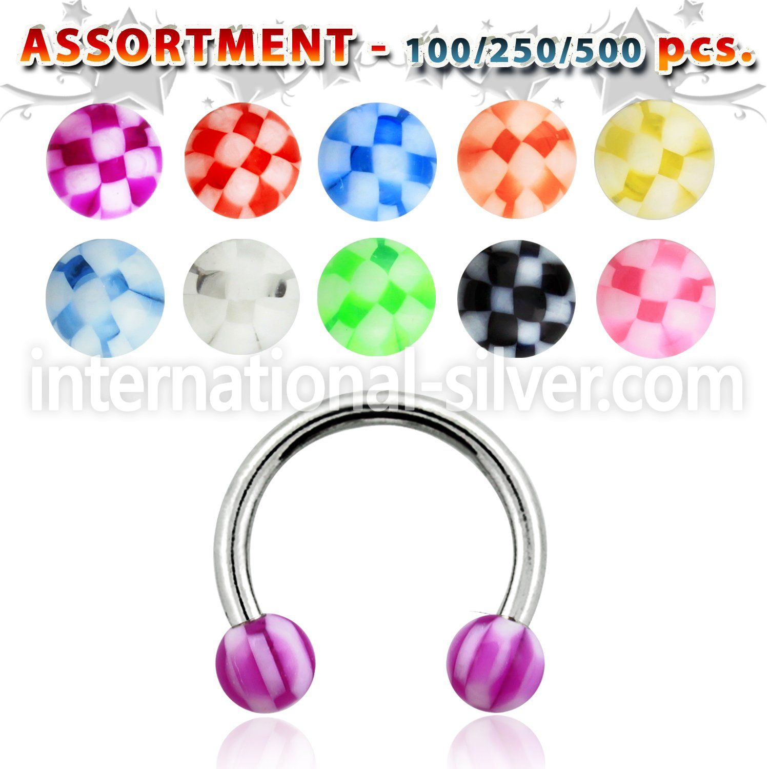 blk383 horseshoes surgical steel 316l with acrylic parts belly button