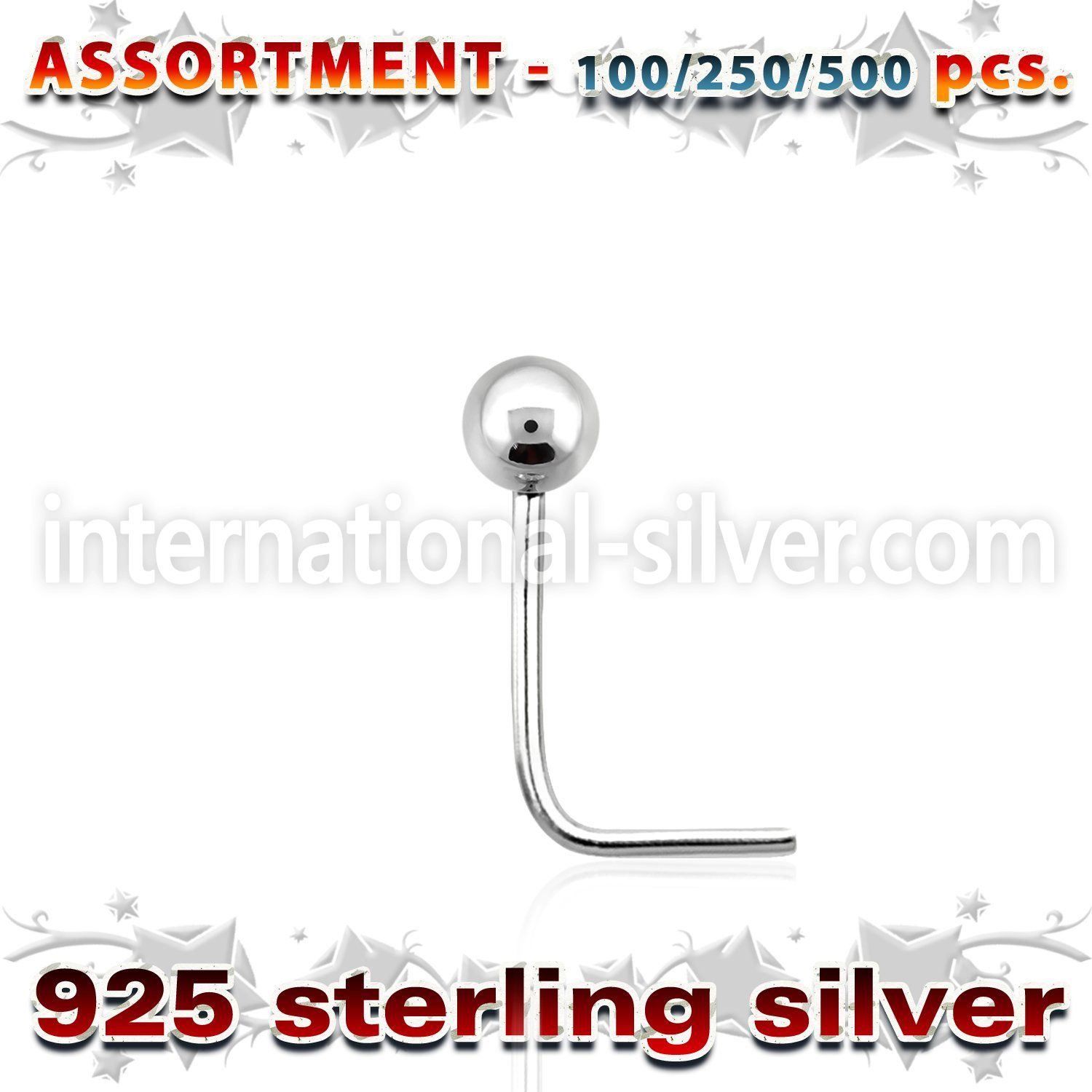 blk459 l shape nose studs silver 925 nose