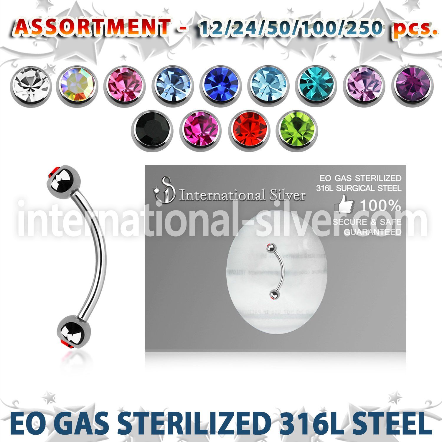 blk486 eo gas sterilized piercing surgical steel eyebrow banana 3mm