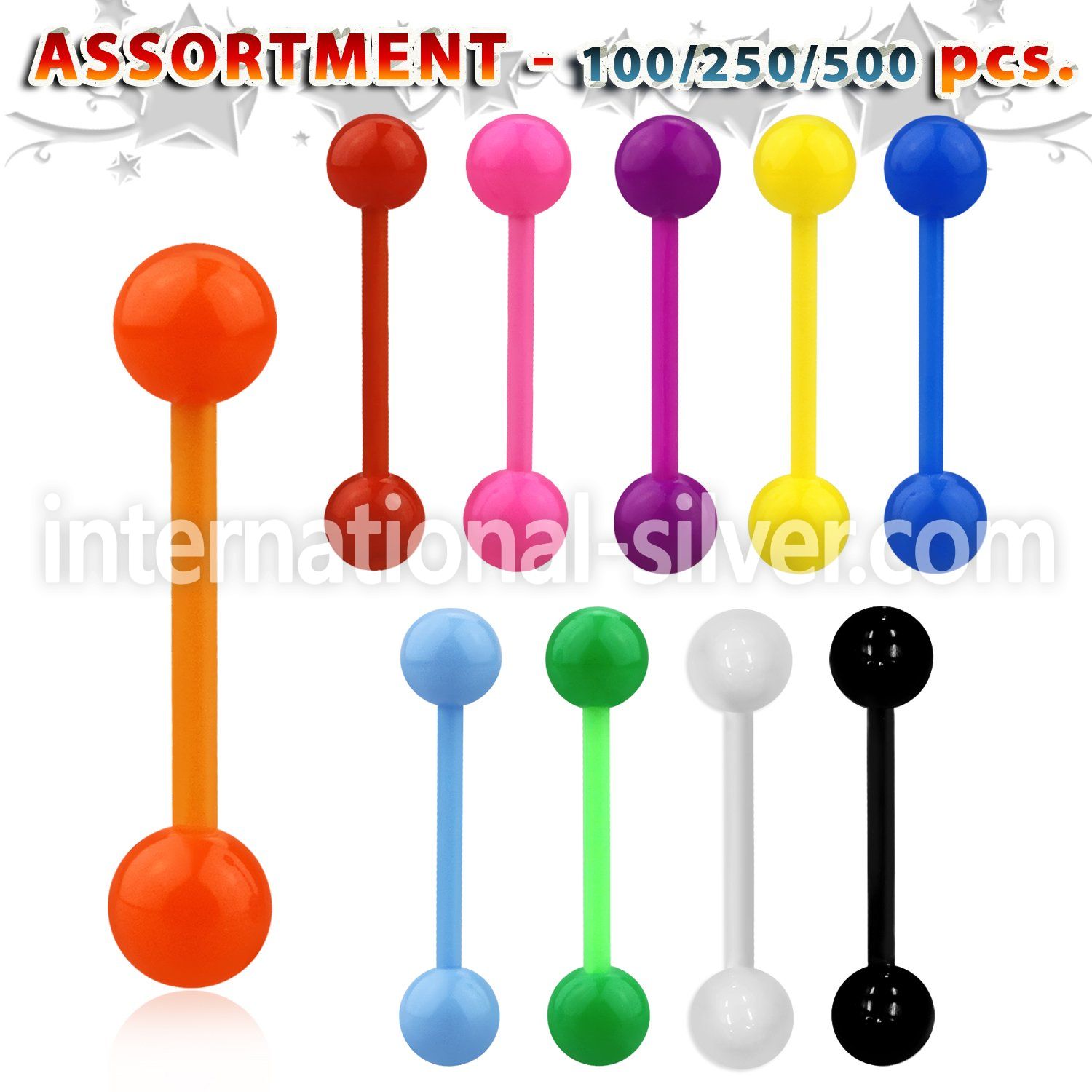 blk491 straight barbells acrylic body jewelry tongue