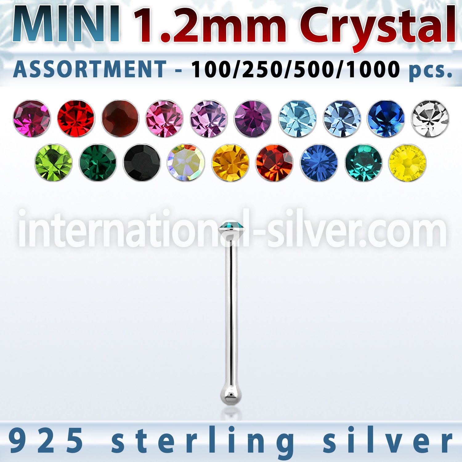 blk663 wholesale silver nose bone bulk w mini 1.2mm crystal top