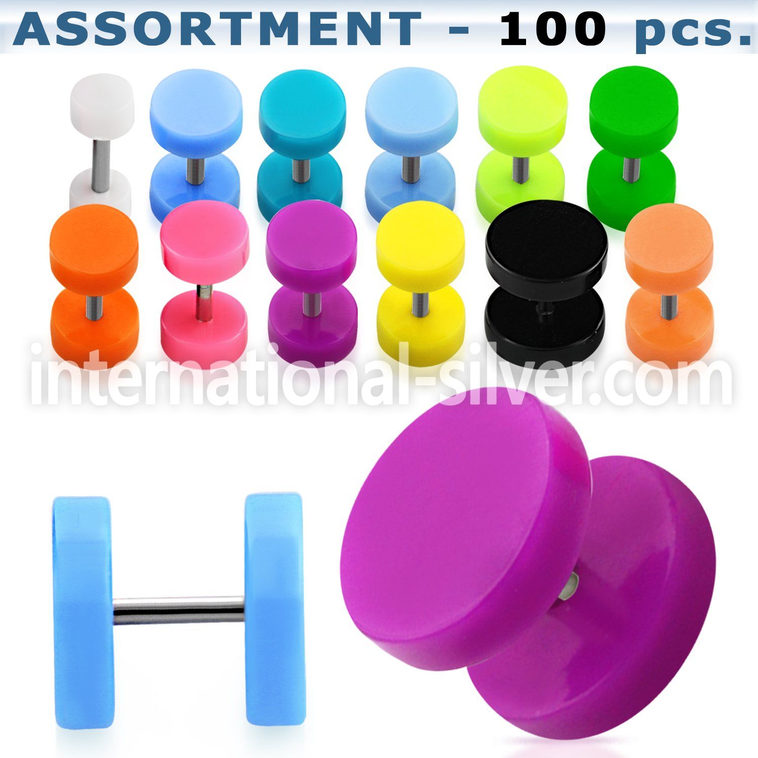 blk681 acrylic cheater fake plugs 4mm 12mm colors 100pcs