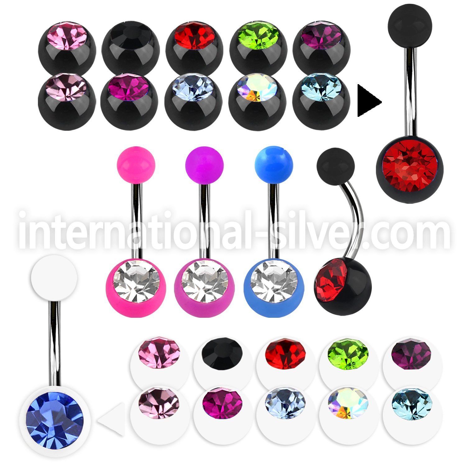 bn1acg belly rings surgical steel 316l with acrylic parts belly button