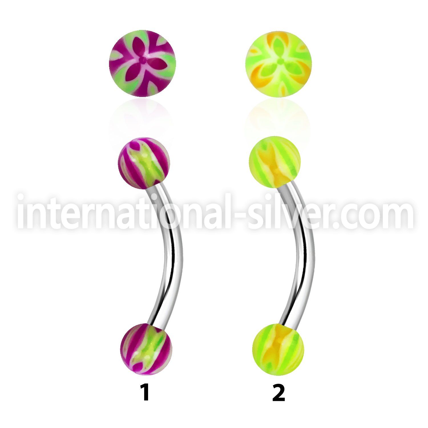 bnedxv steel eyebrow banana w two 3mm acrylic flower balls