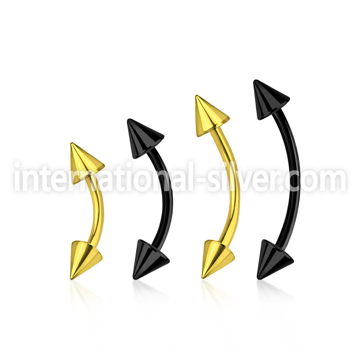 bnet20cn anodized 316l steel eyebrow banana, 20g w 3mm cones