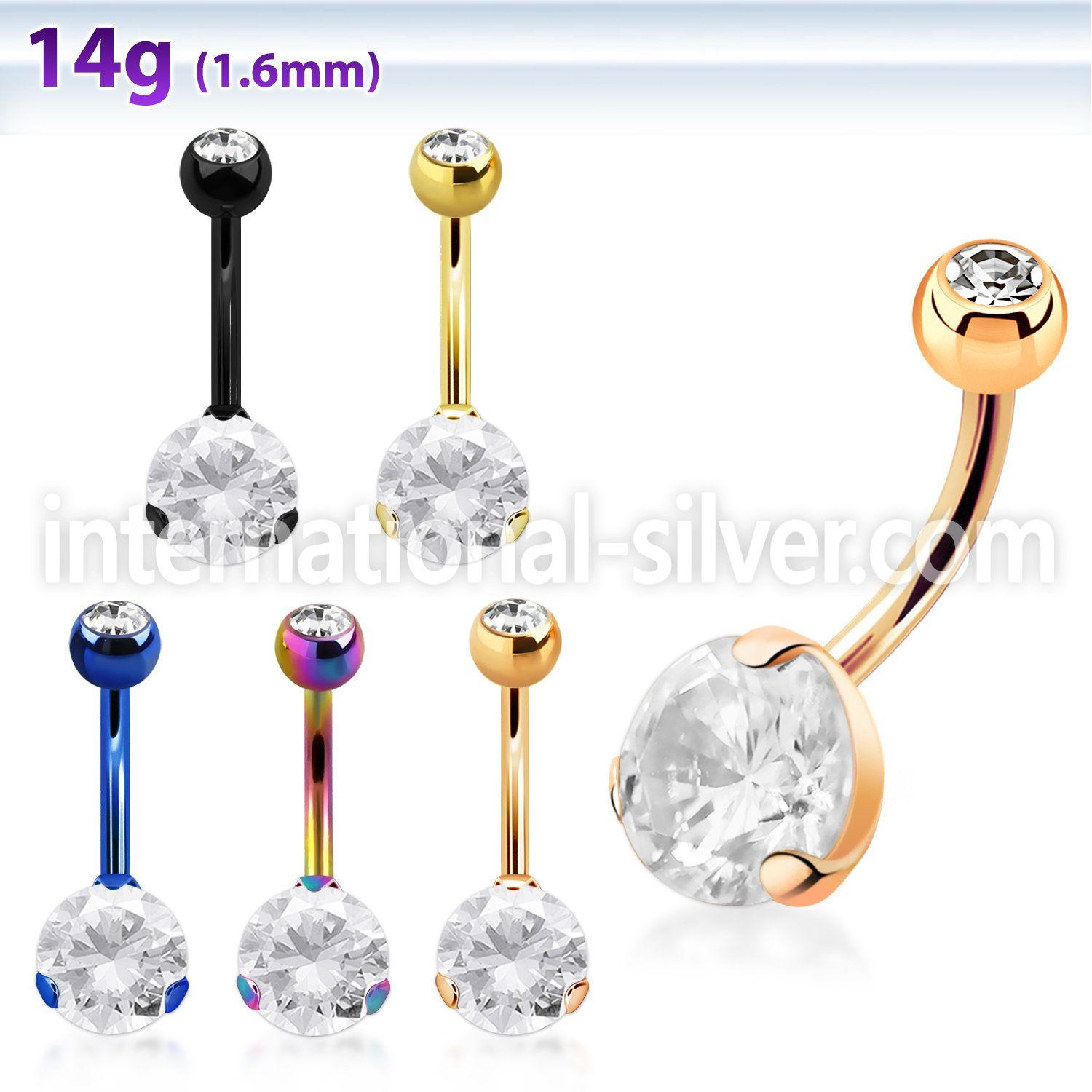 bnrdz8jbt pvd plating steel casting belly button ring 14g cz