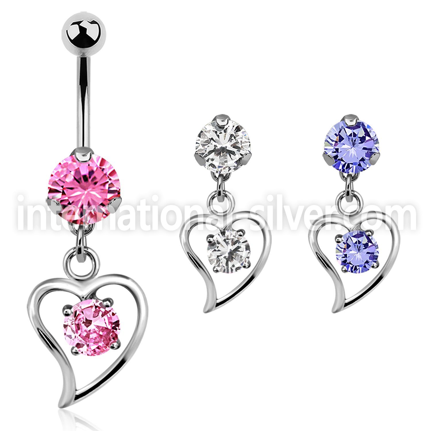 bnrz17 casted steel cz belly banana w round cz inside a heart