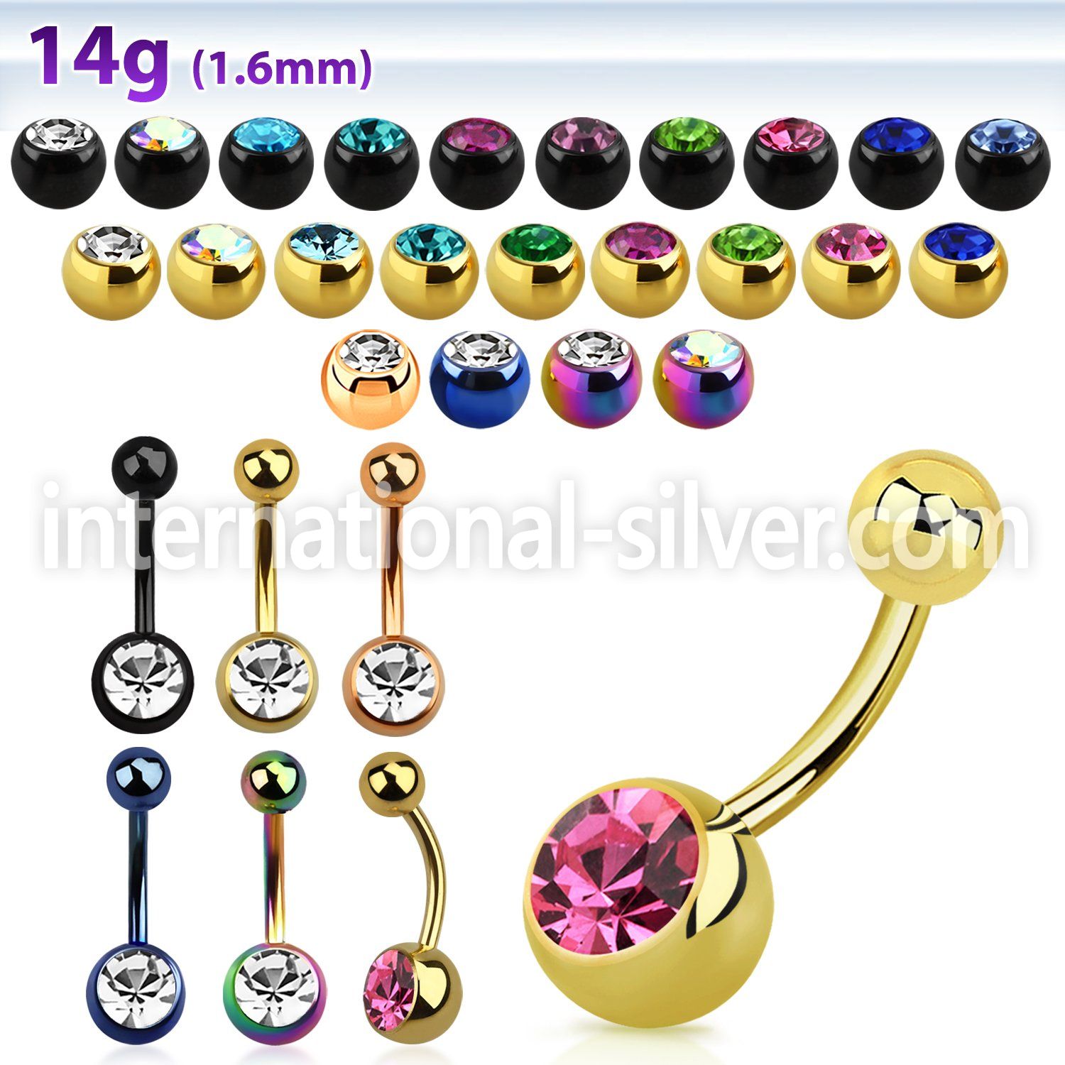 bnt1cg belly rings anodized surgical steel 316l belly button