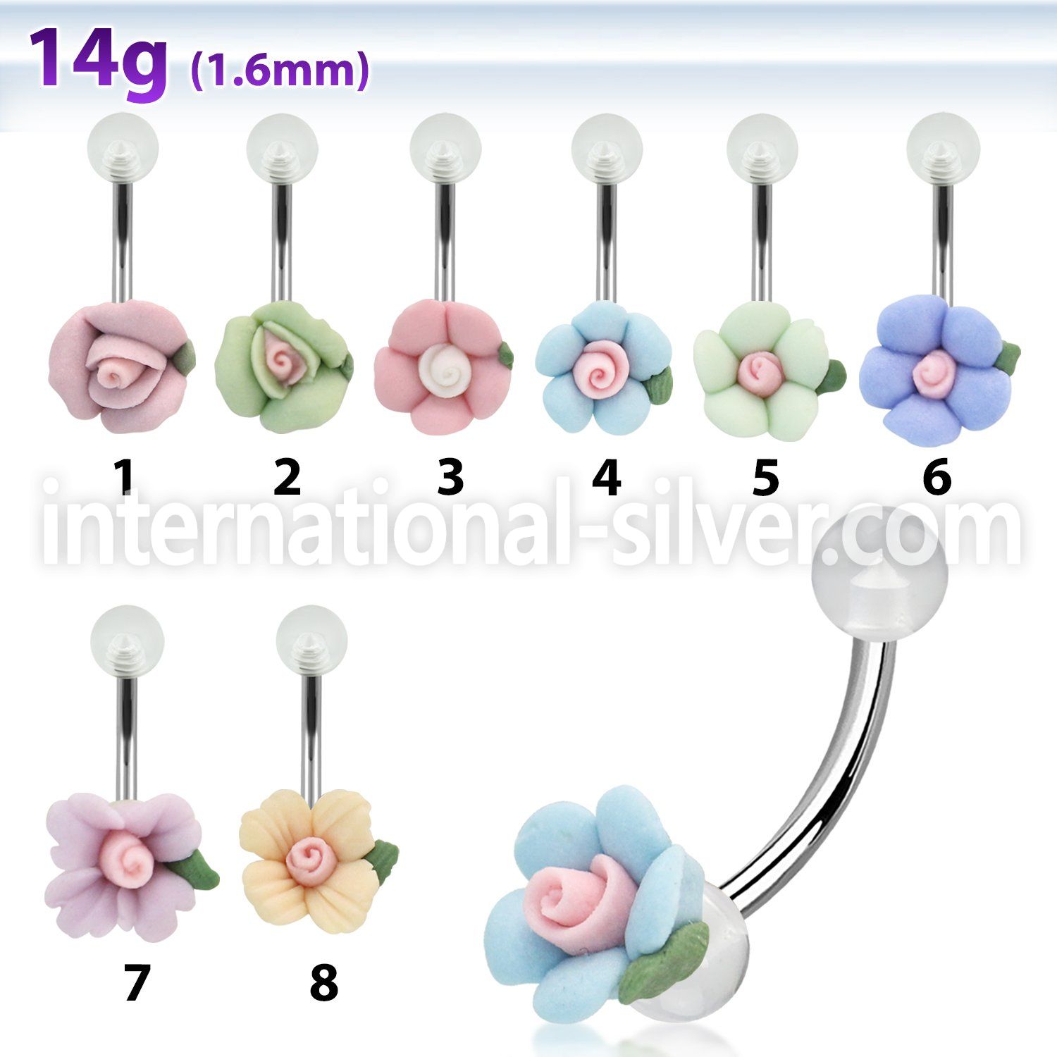 bnuvfl13 belly rings surgical steel 316l with acrylic parts belly button