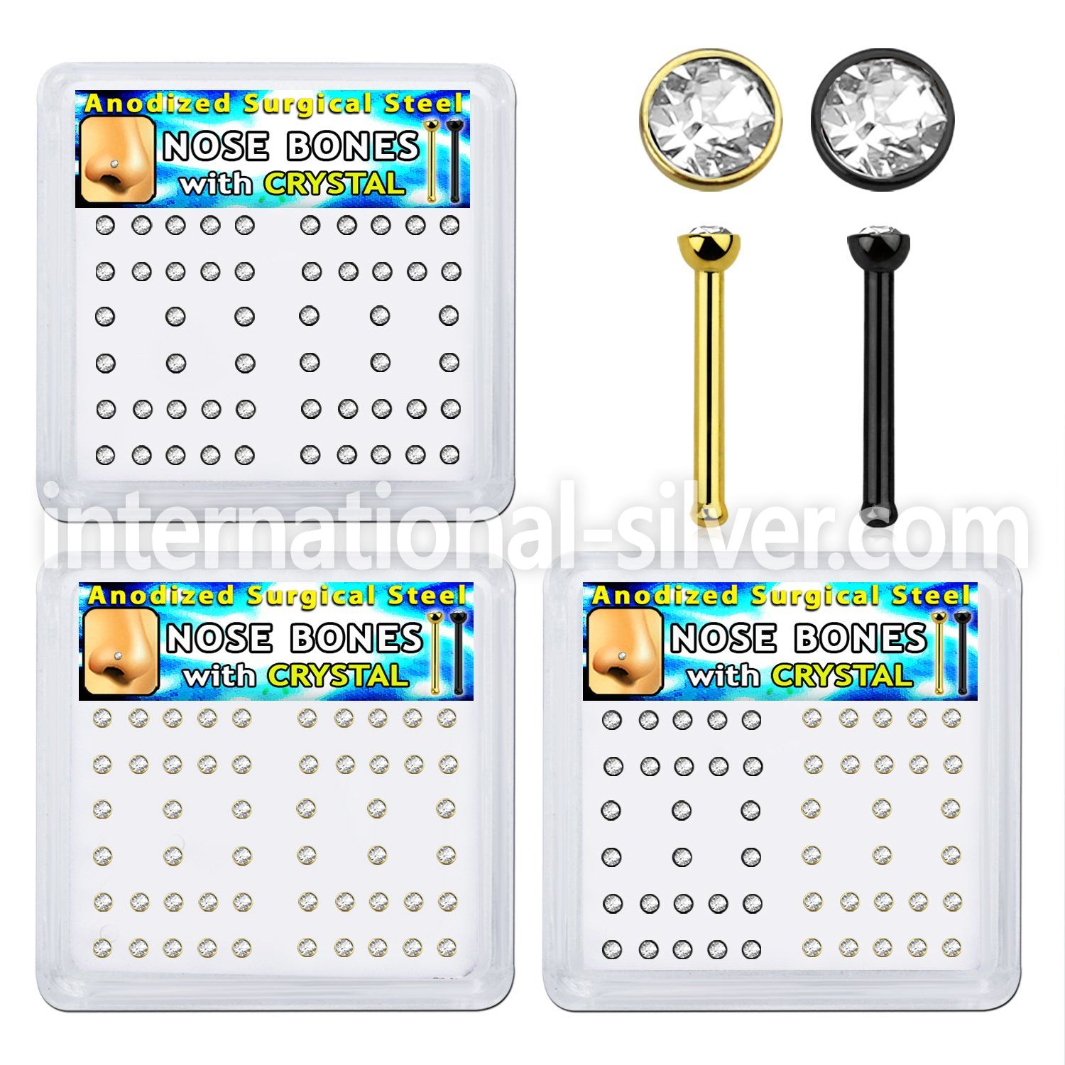 box w 52 anodized steel nose bones 1mm w 2mm crystal top