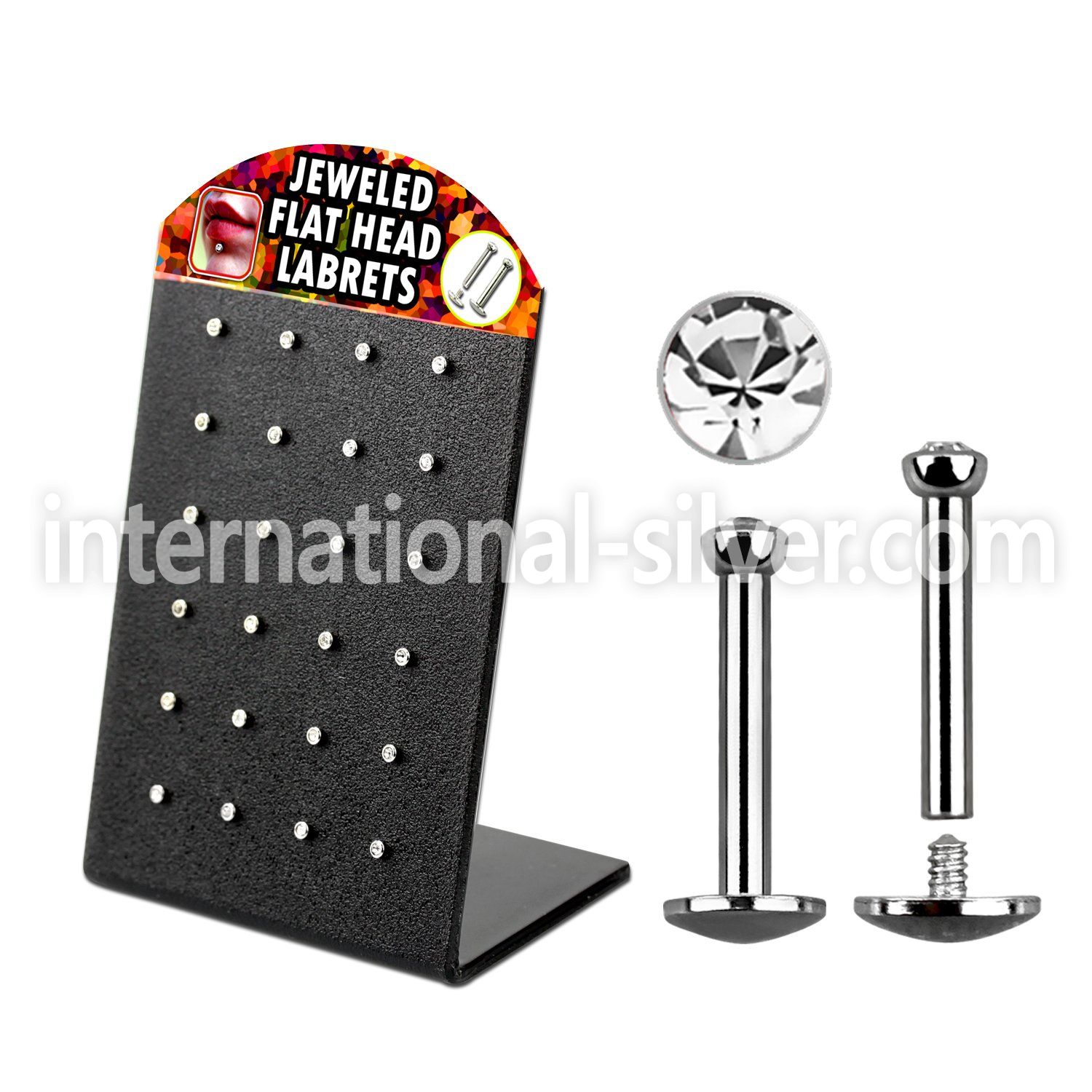 brlbfc 316l steel internal threading labret w flat crystal top