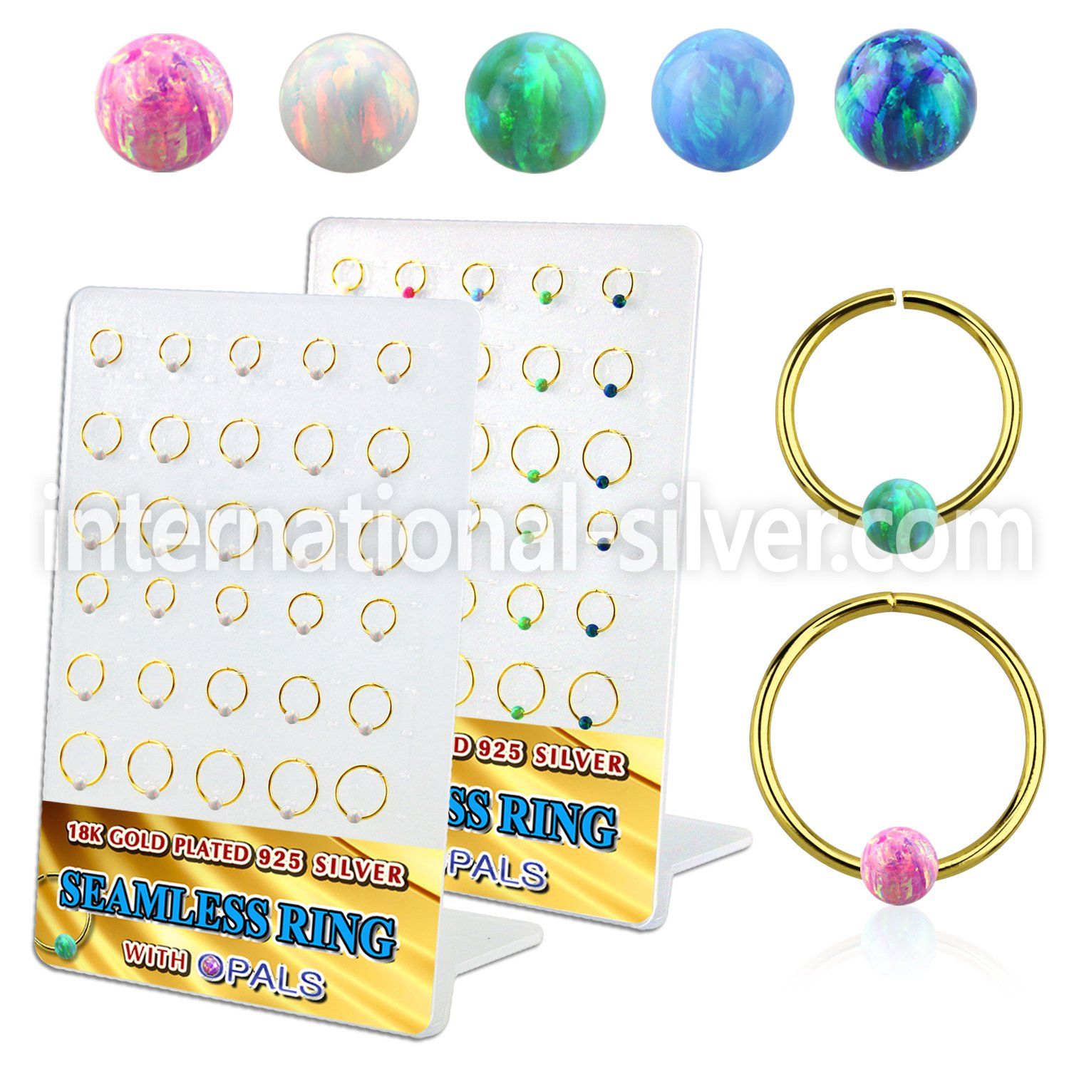 brnhm43 board w 18k gold plated silver seamless ring w 3mm opal