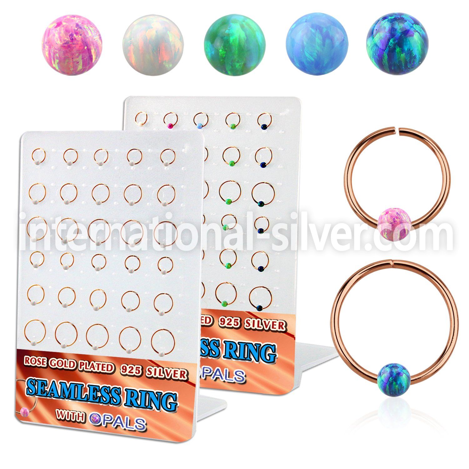 brnhm44 board w rose gold plated silver seamless ring w 3mm opal