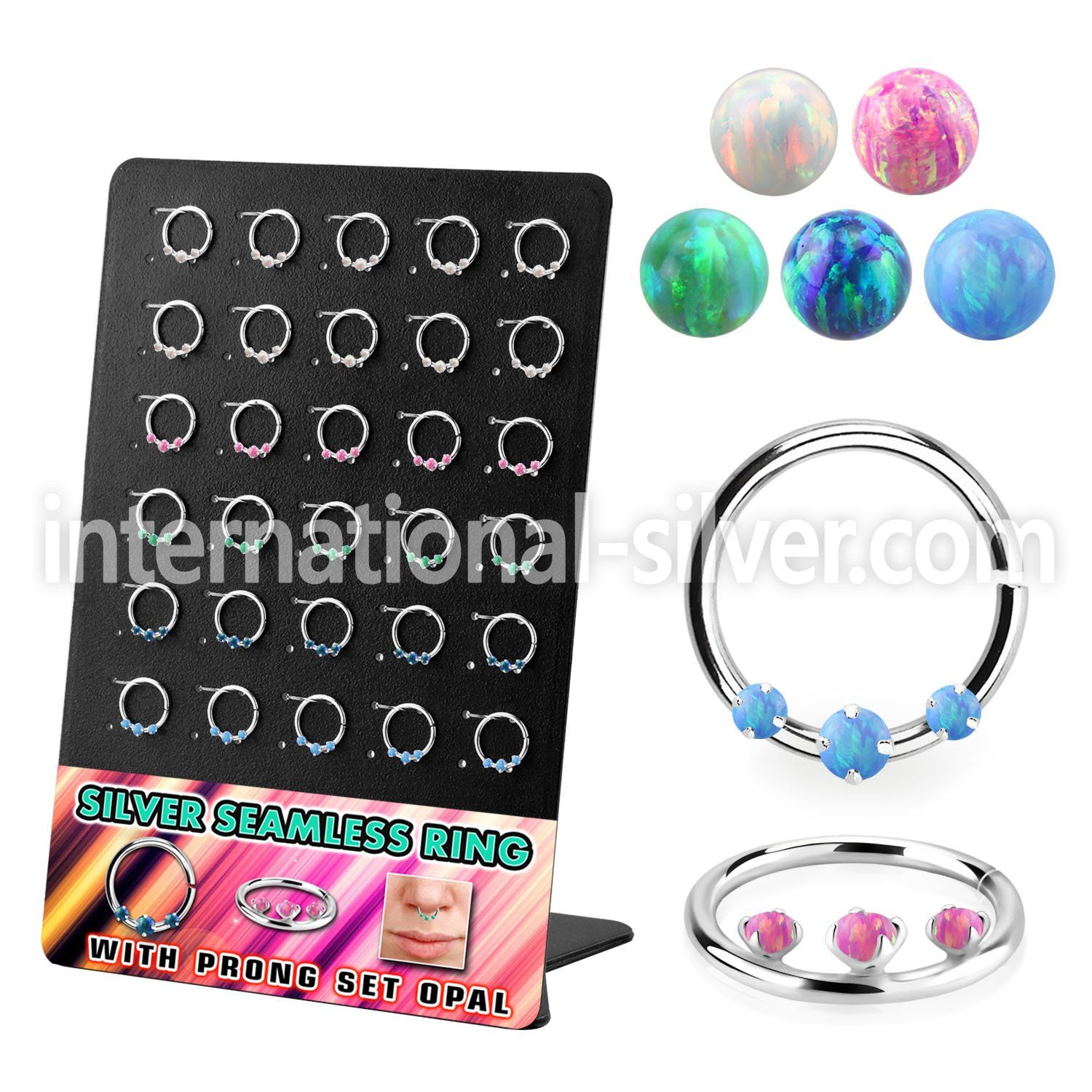 brnhm52 board w silver seamless septum rings w a prong sent opal