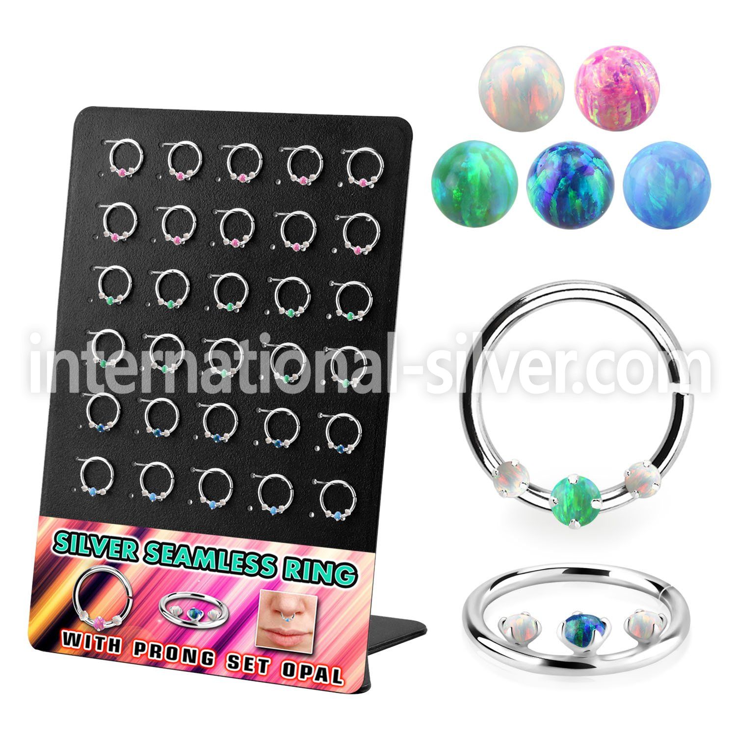 brnhm53 board w silver seamless septum ring w a prong sent opals