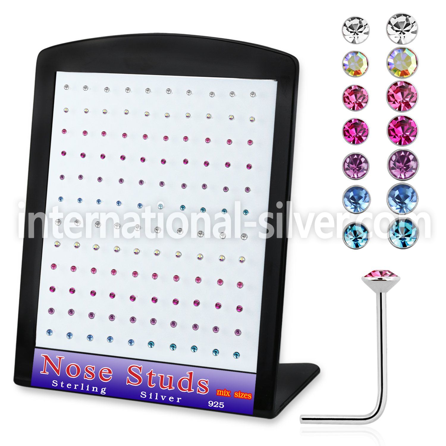 brnsmm10 sterling silver nose studs round gem tops