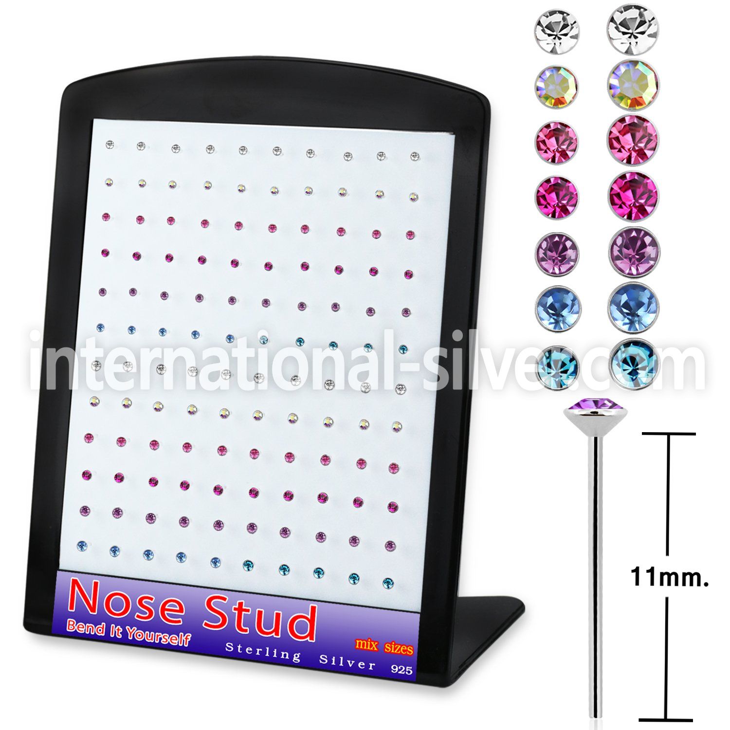 brnymm10 sterling silver nose studs round gem tops