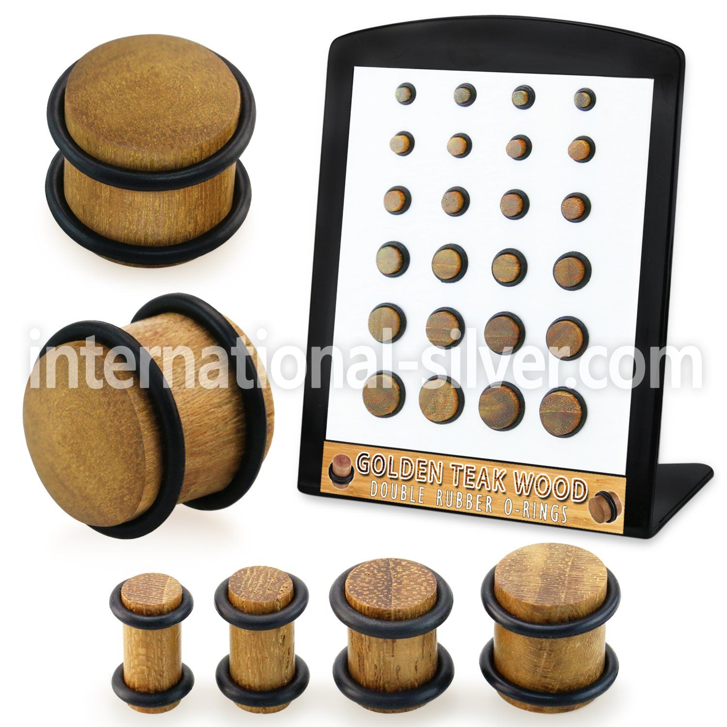 brpg219 teak wood ear plugs double rubber o rings 24pcs