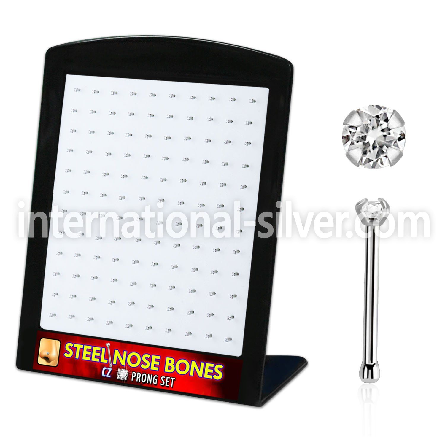 brs116 display w 316l steel nose screws, 20g w 1.5mm round cz