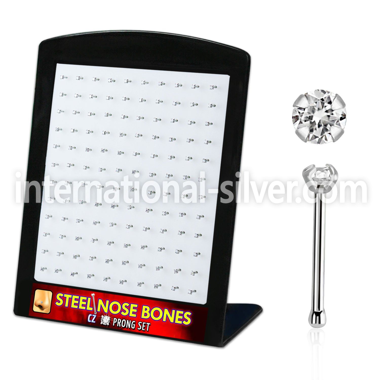 brs117 display w 316l steel nose screws, 20g w 2mm round cz