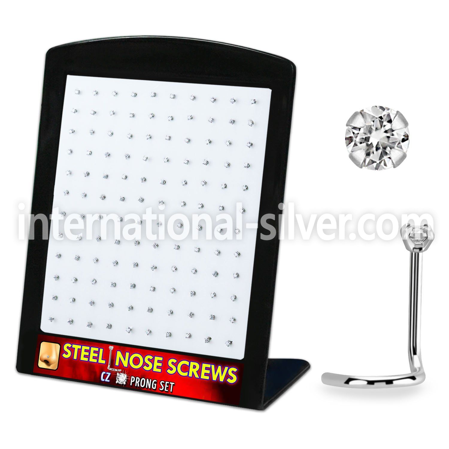 brs119 display w 316l steel nose bones, 20g w 2mm round cz