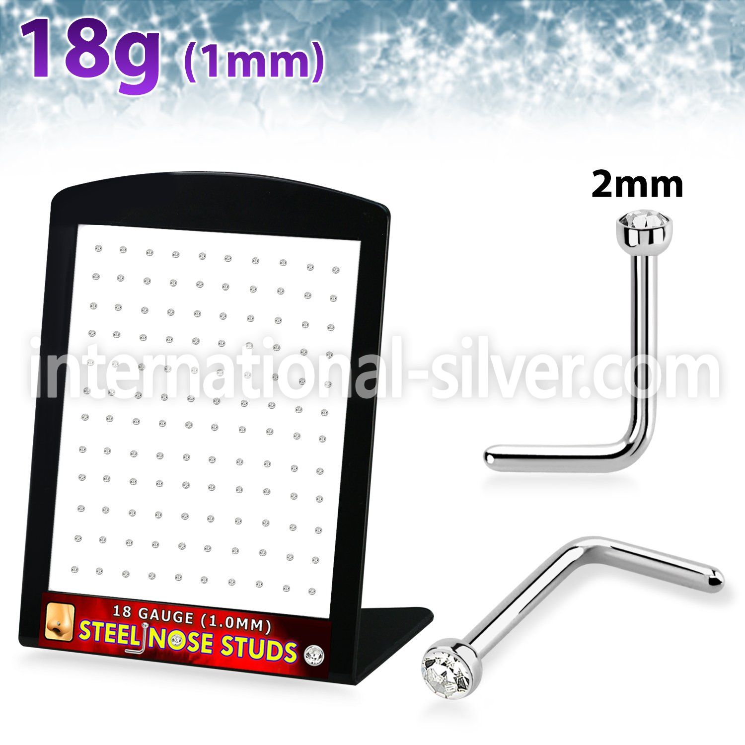 brs134c surgical steel nose studs round clear gem tops