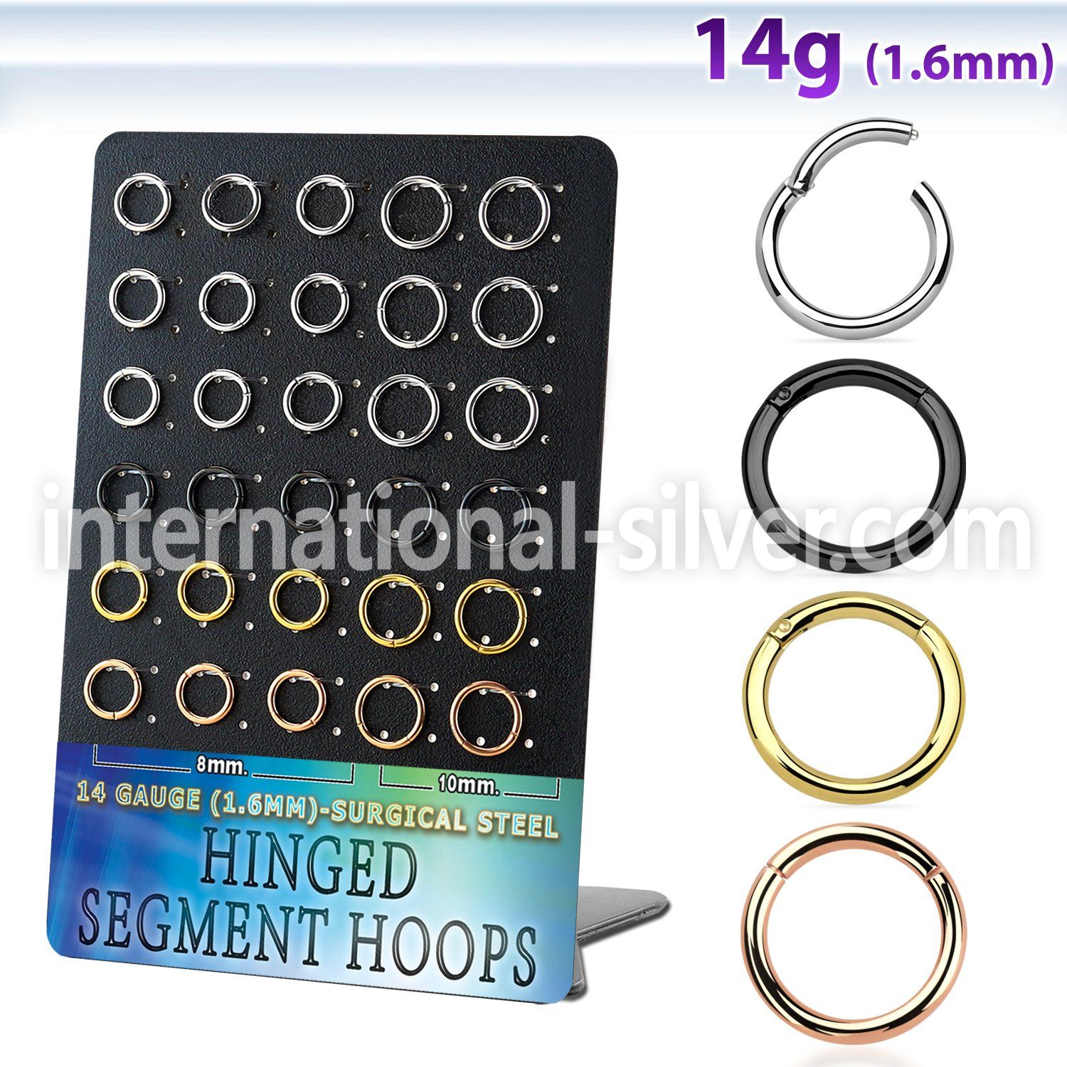 brsegh10 board w black rose gold steel hinged segment ring 1.6mm