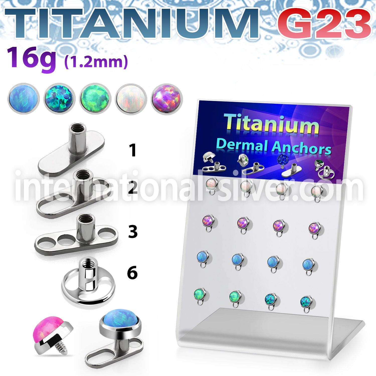 brtsa7 board w titanium g23 dermal anchors w synthetic opal top