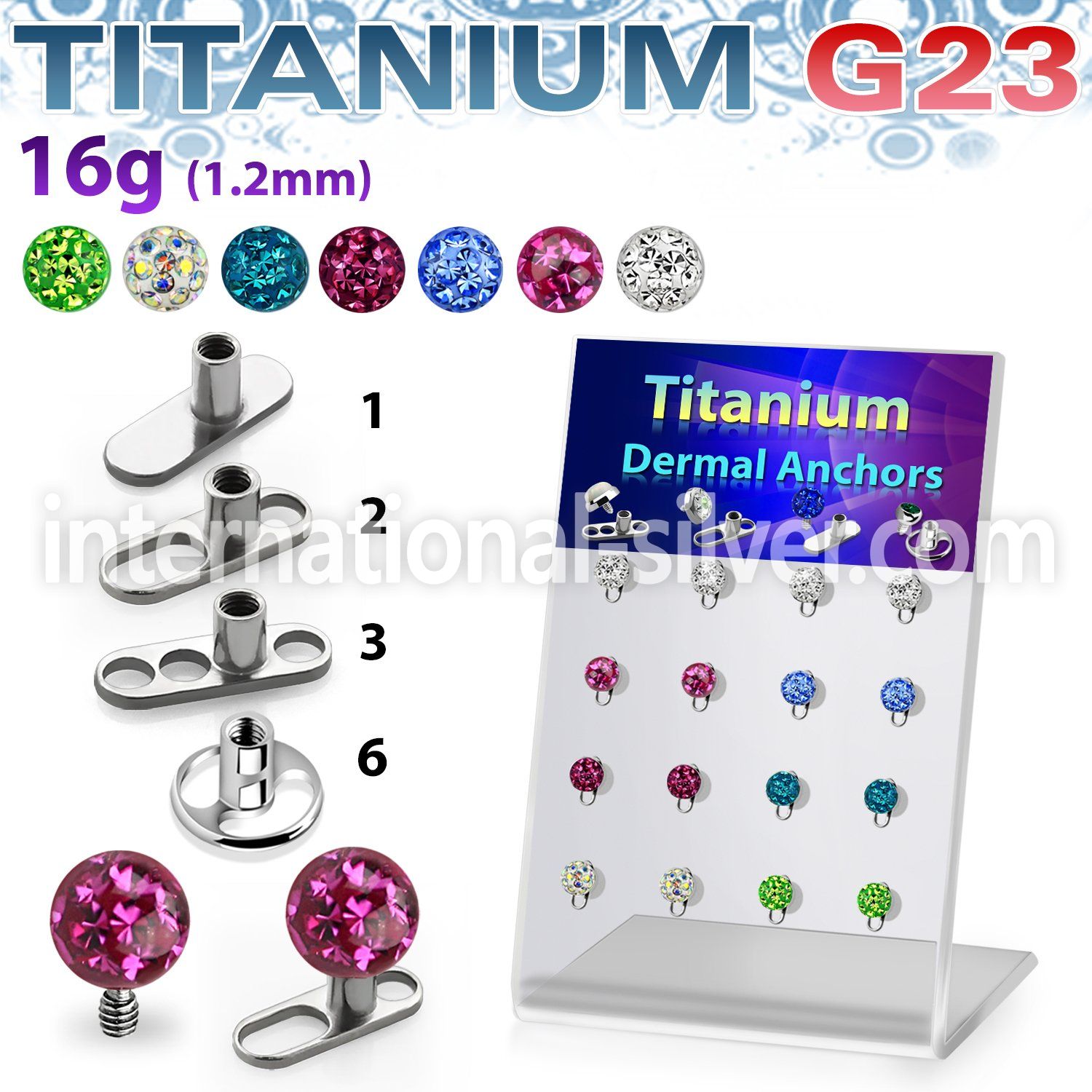 brtsa8 board w titanium g23 dermal anchors w multi crystal ball