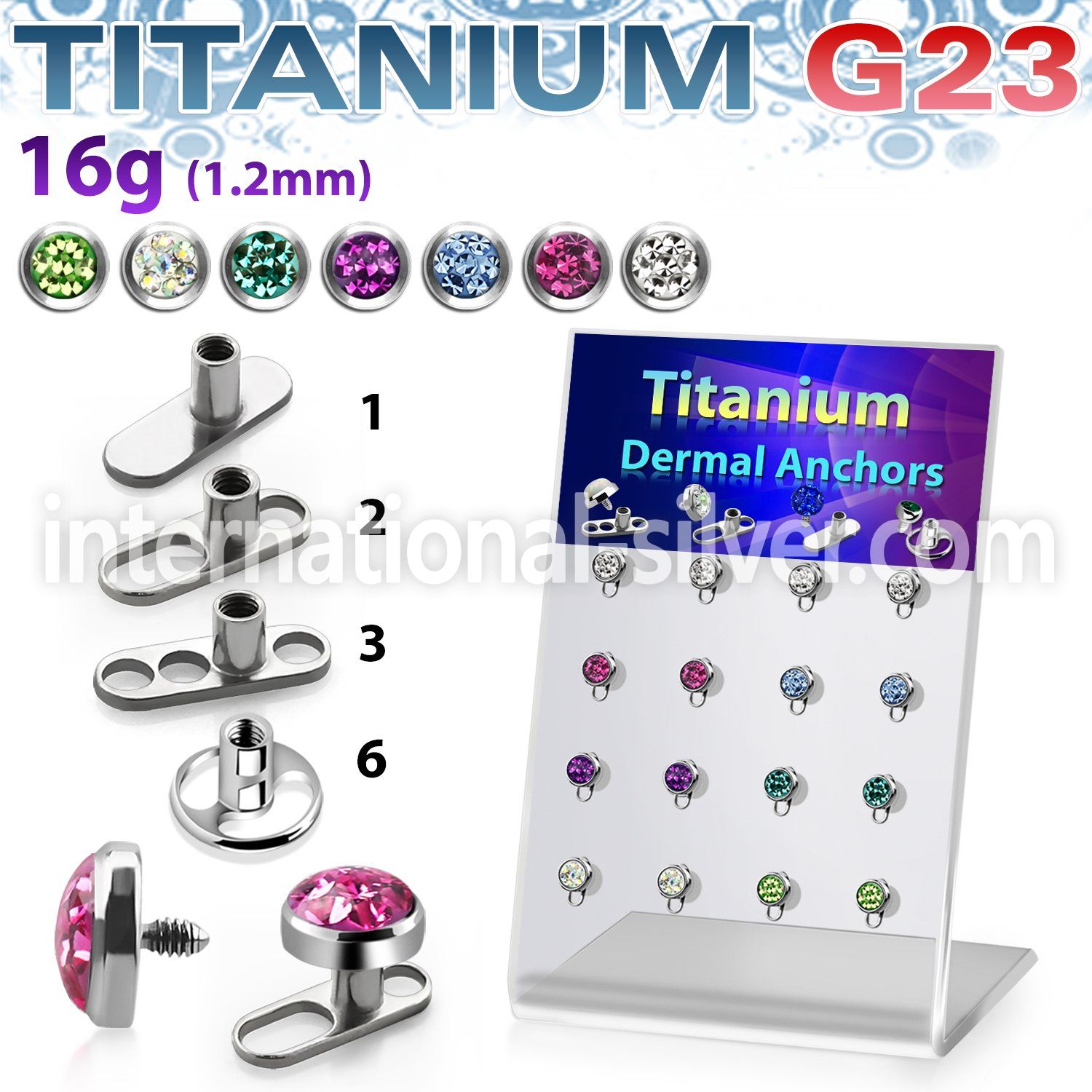 brtsa9 board w titanium g23 dermal anchors w 5mm multi crystal