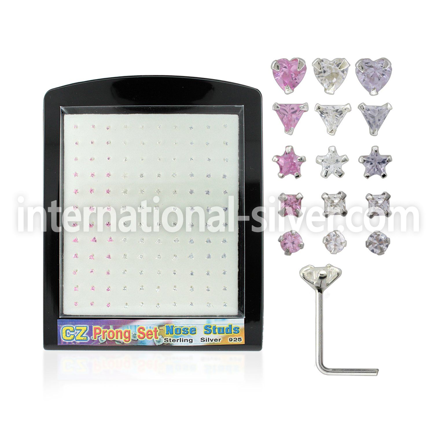 brzsmm l shape nose studs silver 925 nose