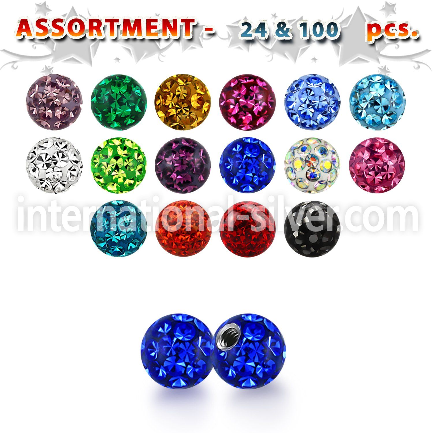 bulk w 3mm multi crystal ball 20g resin cover