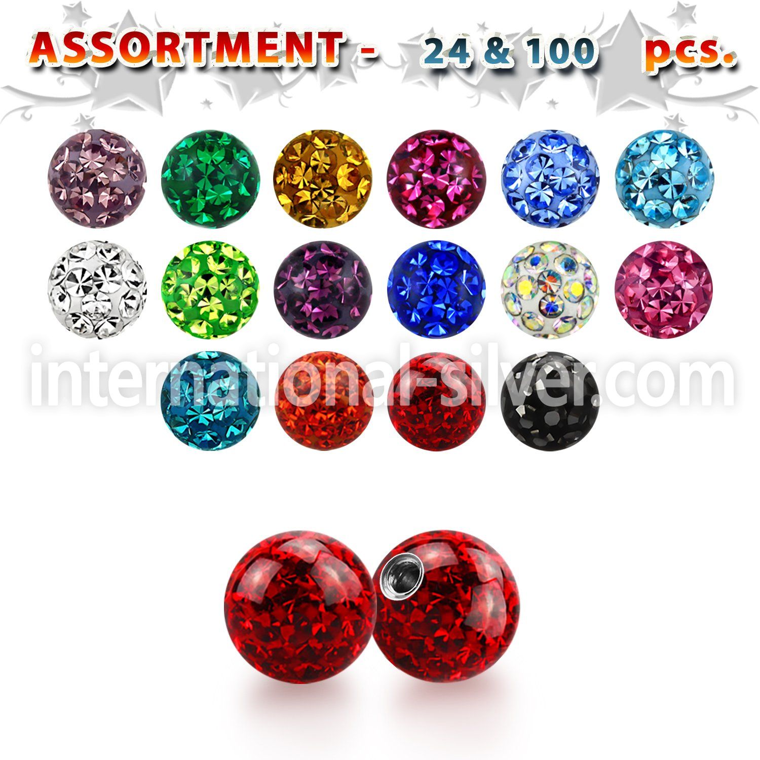 bulk w 4mm multi crystal ball 18g resin cover