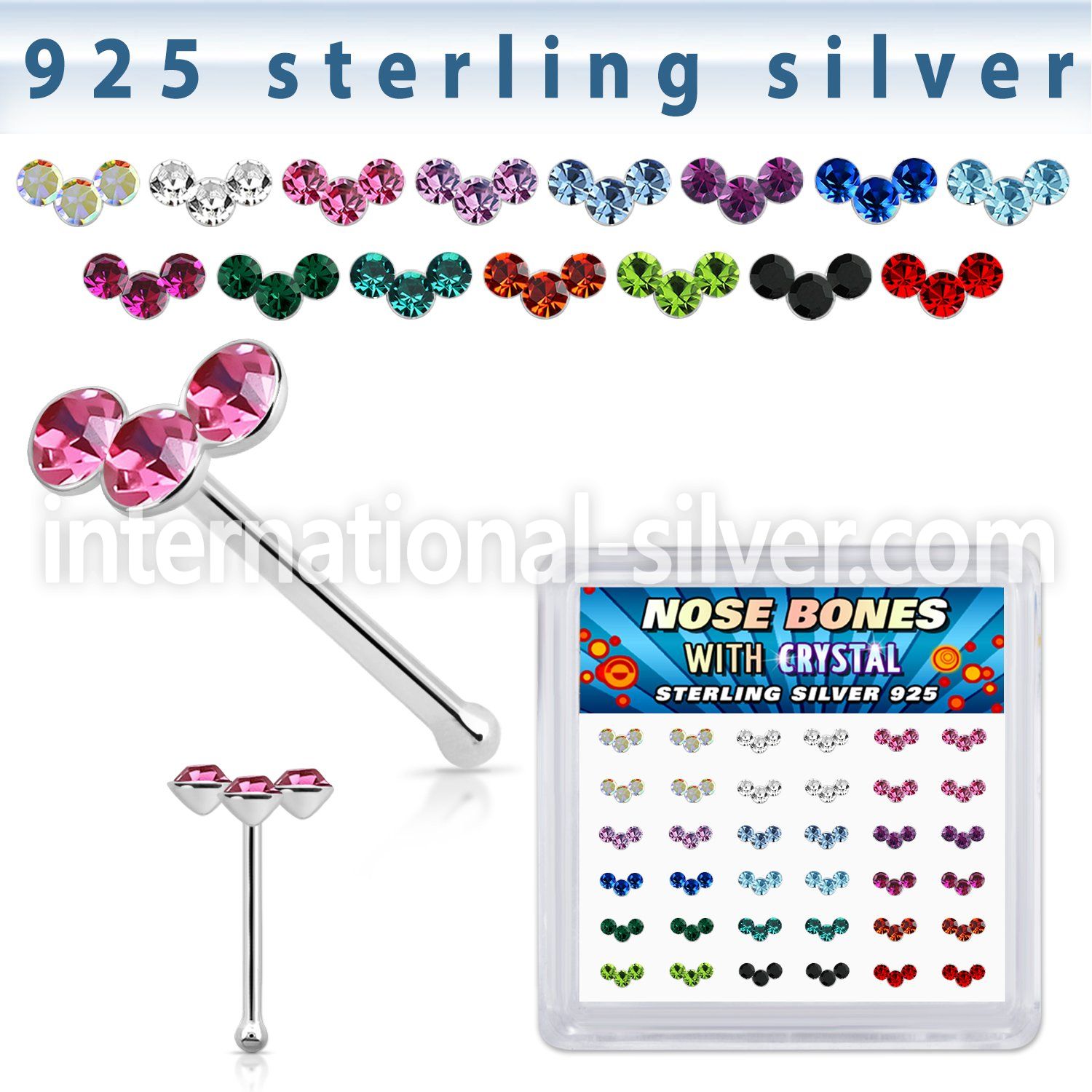 bxcubm36 silver nose bones 22g gems colors 36