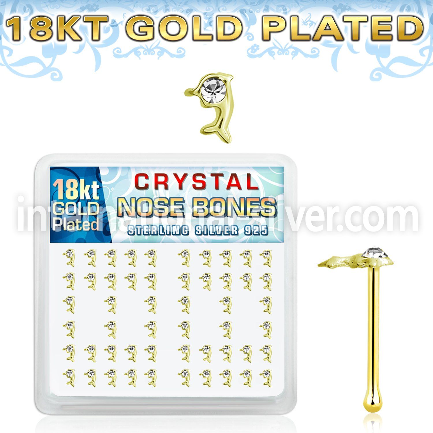 bxdpcg 18k gold plated silver nose bones with clear dolphin