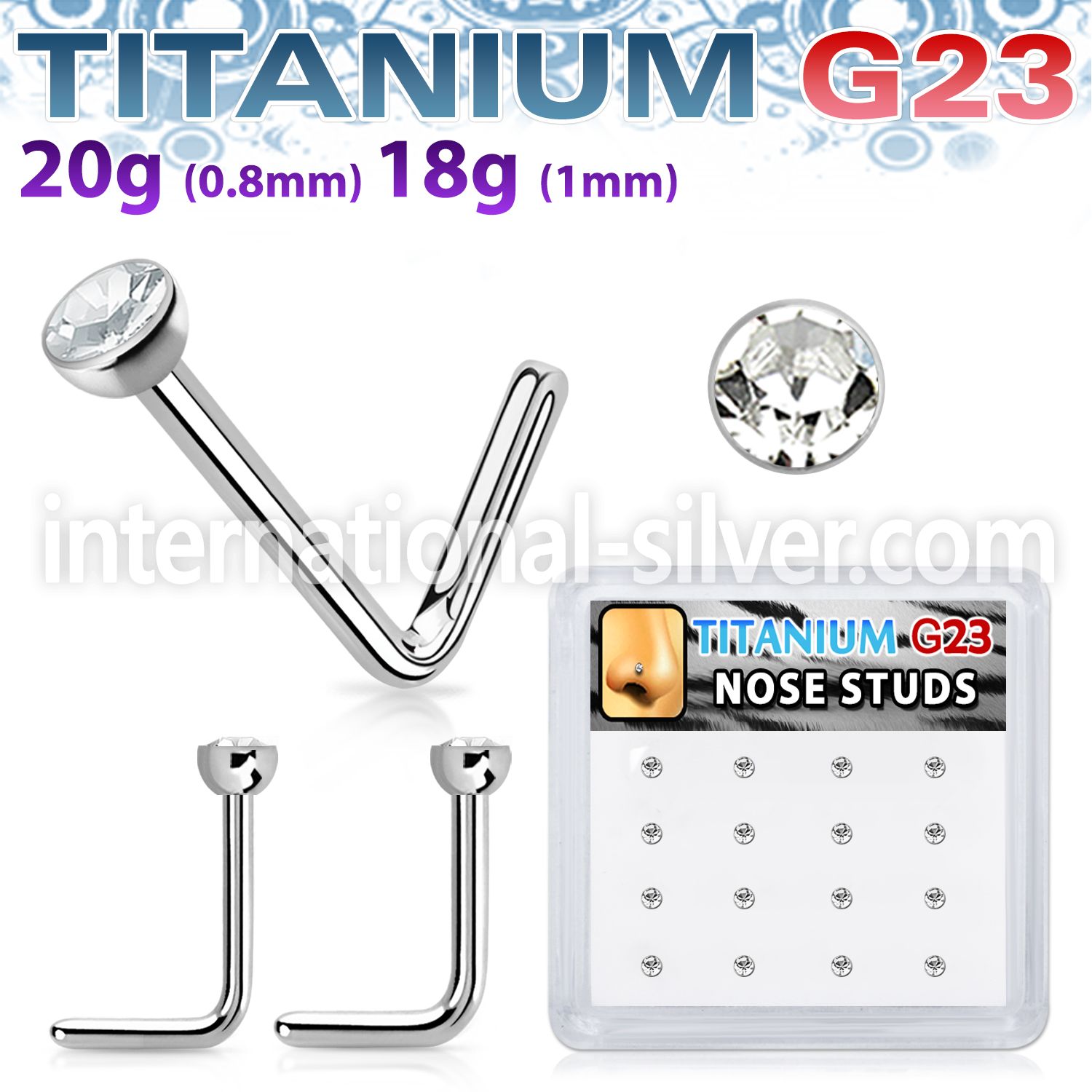 bxunl1 titanium l shaped nose studs clear press fit 16pcs