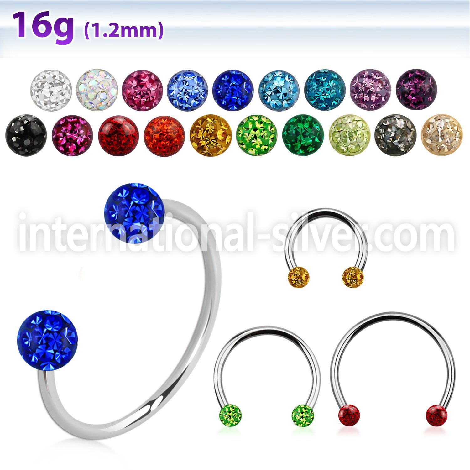cbefr3l xxl steel circular barbell 16g w 3mm multi crystal balls