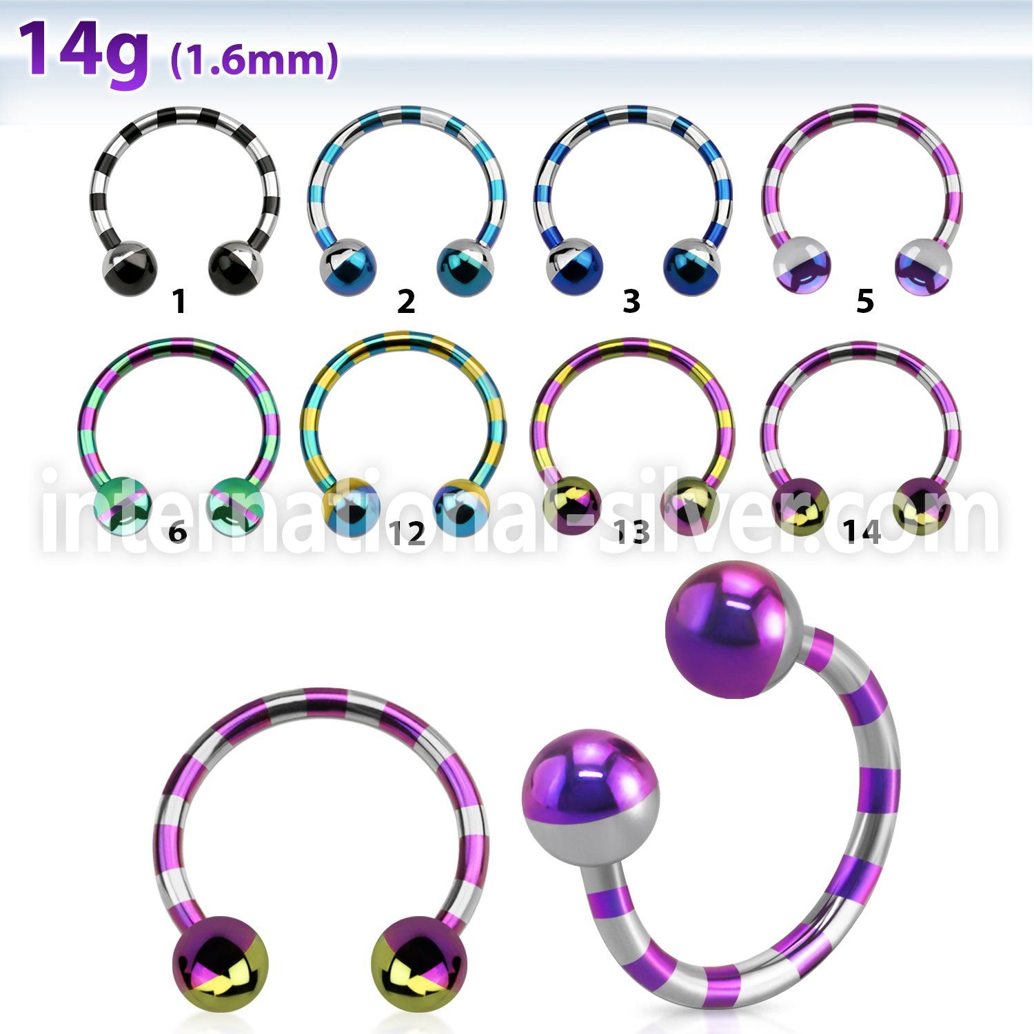cbtlb14 horseshoes anodized surgical steel 316l belly button