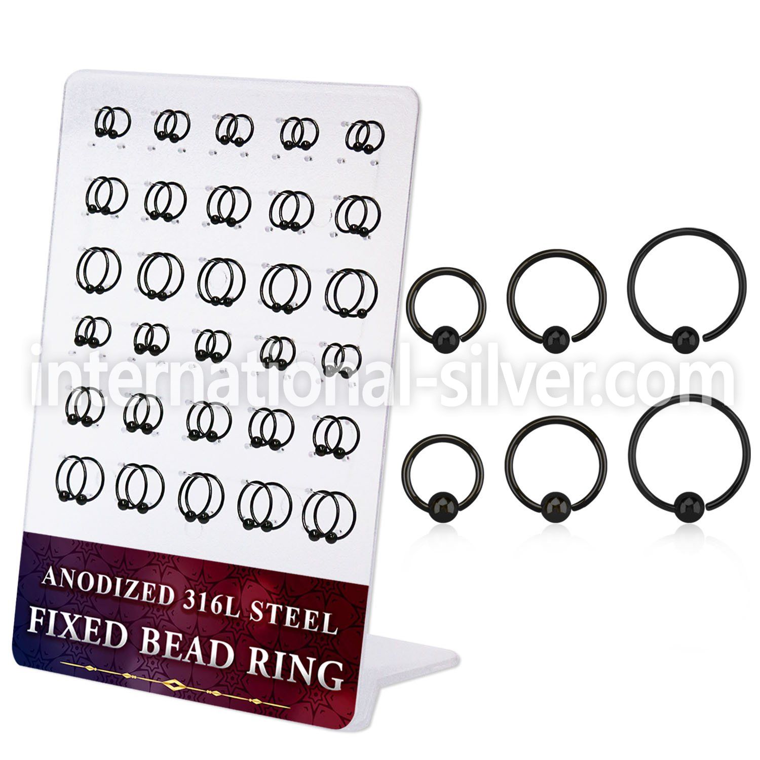 dbedr3 board w 60 black steel fixed bead ring 20g 2.5 3mm ball