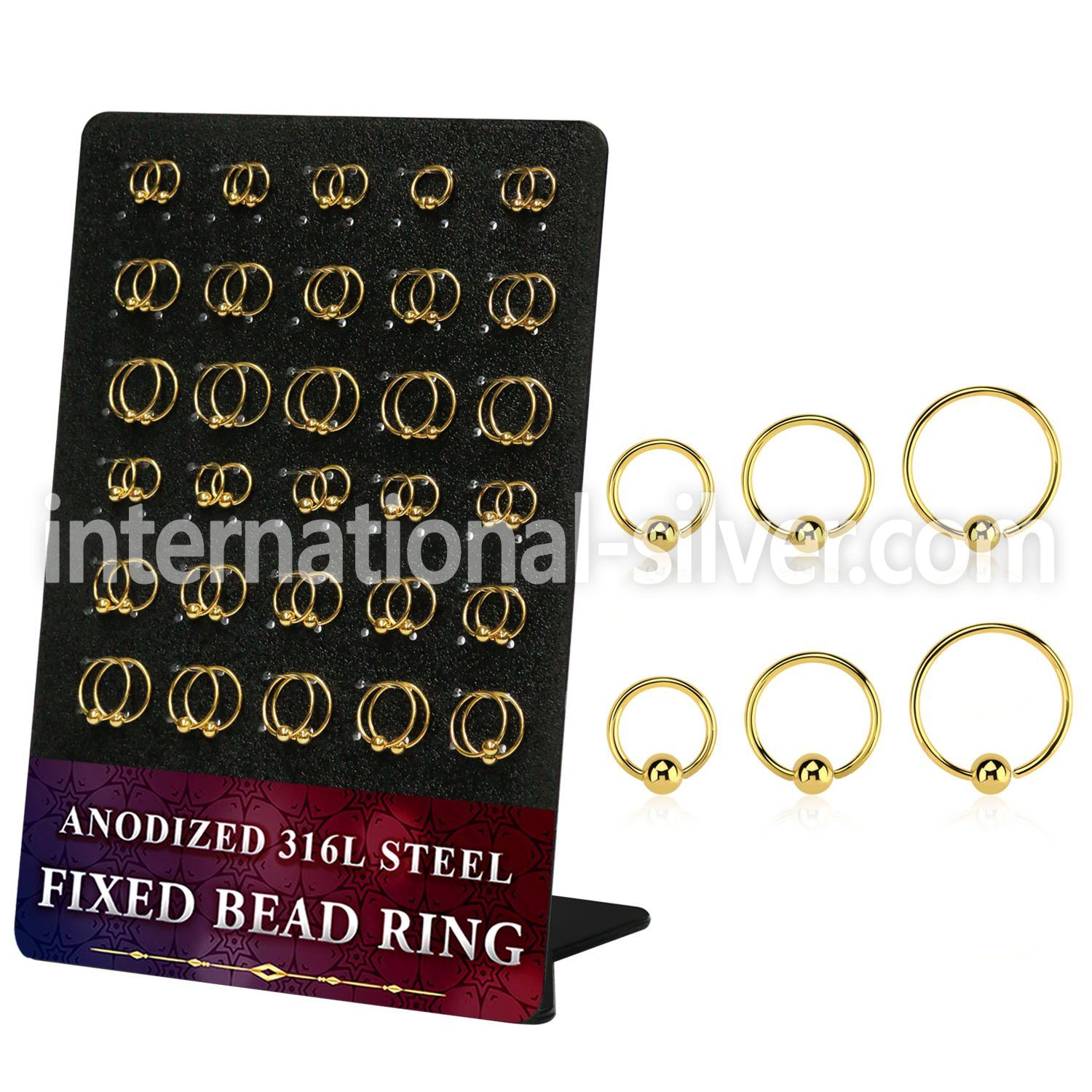 dbedr4 board w 60 gold steel fixed bead ring 20g 2.5 3mm ball