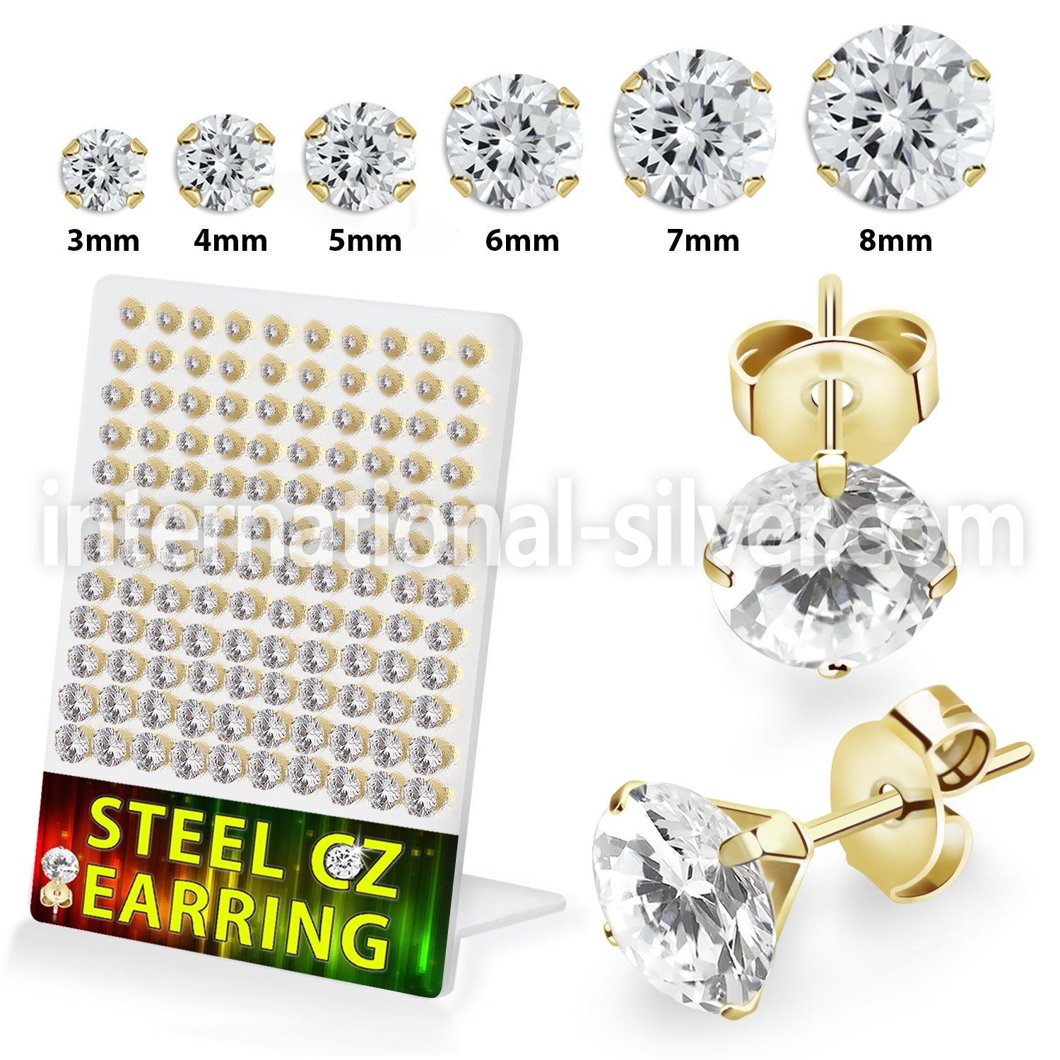 destzrg gold pvd plating steel ear studs 3mm 8mm 60