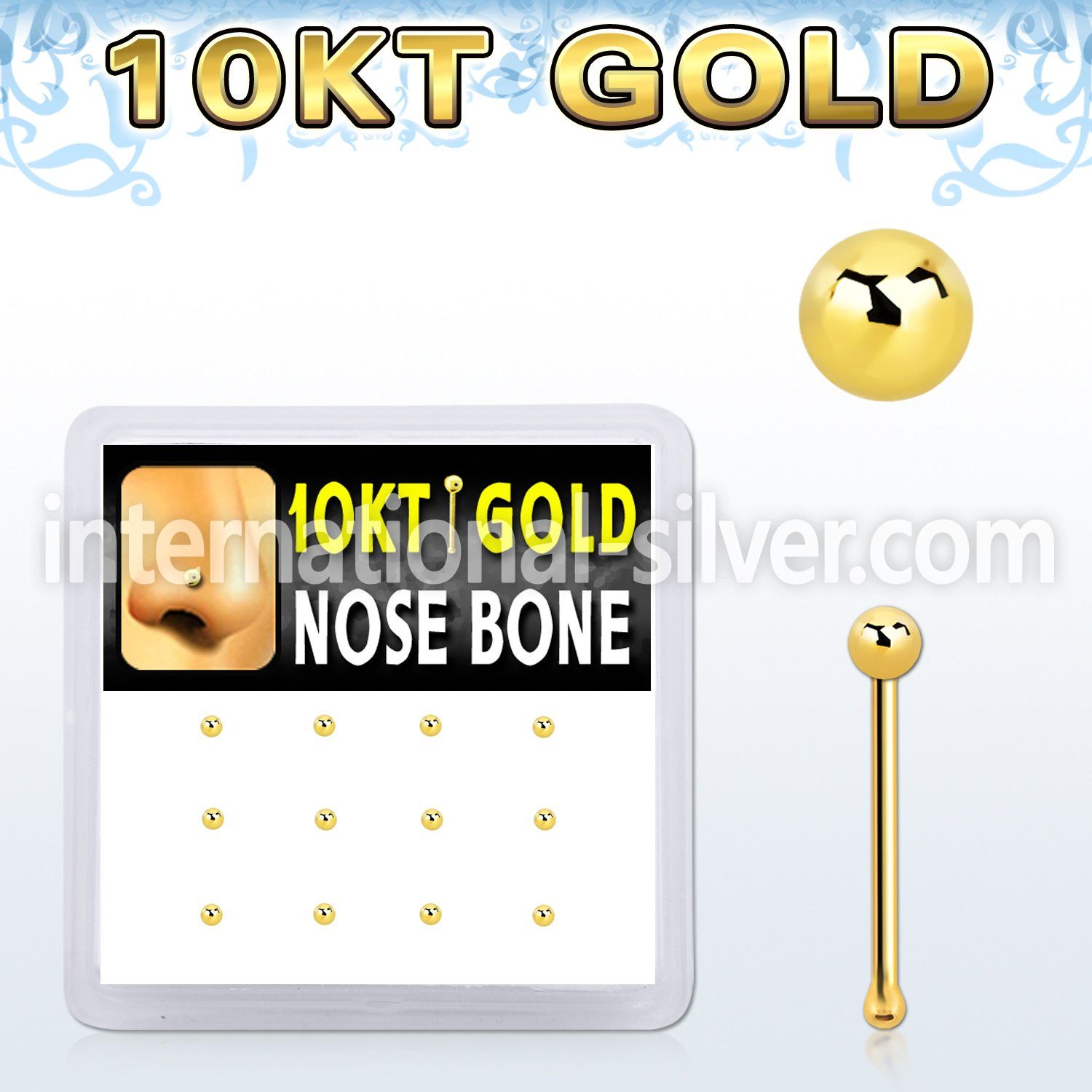 dginb5 10kt gold nose bone with 1.5mm ball shaped top