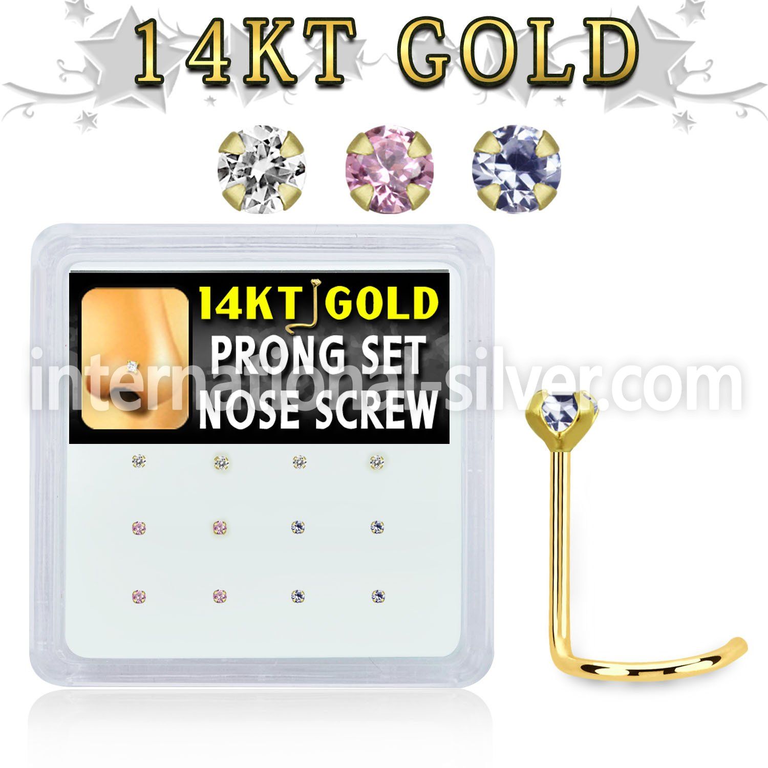 dgsc7 box w 14kt gold nose screw w mixed 1.5mm prong set czs